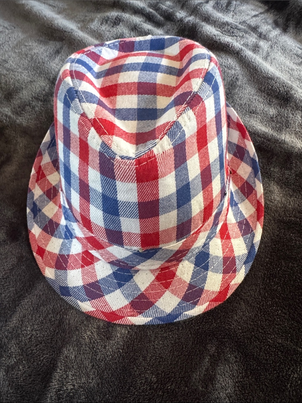 Kids Red, White & Blue Plaid Fedora Hat